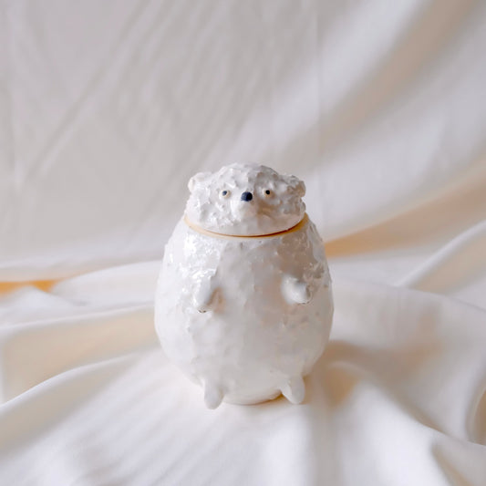 Poofy White Dog Jar
